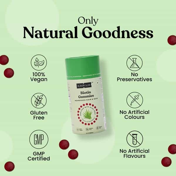 Kapiva Biotin Gummies (Pack Of 60) - Supplement With Aloe Vera For Hair Growth And Healthy Skin