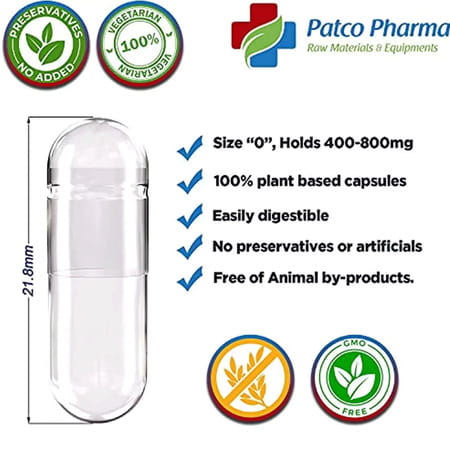 Patco Pharma - Size 0 Green Empty Vegetarian Pill Capsule | Diy Powder Filling (Pack Of 1000)