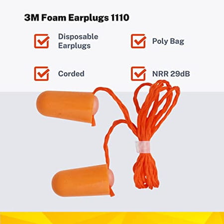 3m Corded Disposable, 1110 Ear Plugs, Extra Soft, Reusable Earbuds Noise Cancellation (Pack Of 100)