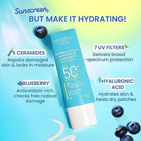 Dot & Key Blueberry Hydrate Barrier Repair Sunscreen Spf50+ Pa++++ | Dry & Sensitive Skin | 80g