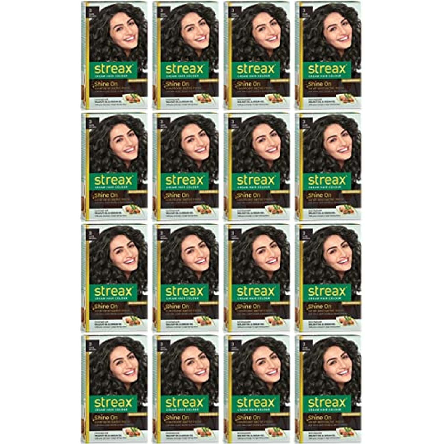 Streax Cream Hair Color For Unisex 60ml - 3 Dark Brown (Pack Of 16)