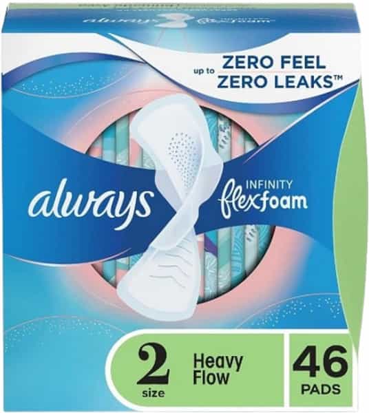 Always Infinity Feminine Pads For Women| Size 2 Regular| With Wings| Unscented| 46Ct