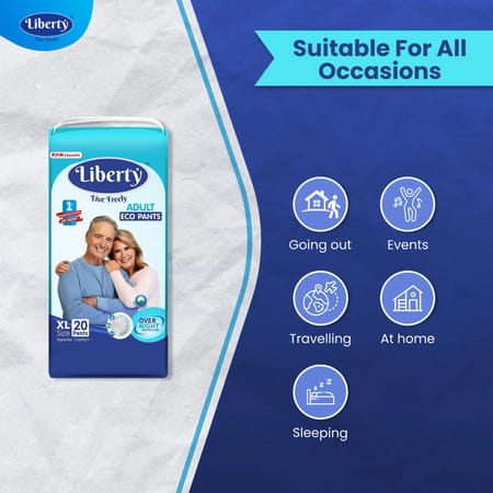 Liberty Eco Adult Diaper Extra Large (Xl) 40 Count Waist Size 38-65 Inch Pack Of 2 20 Count/Pack