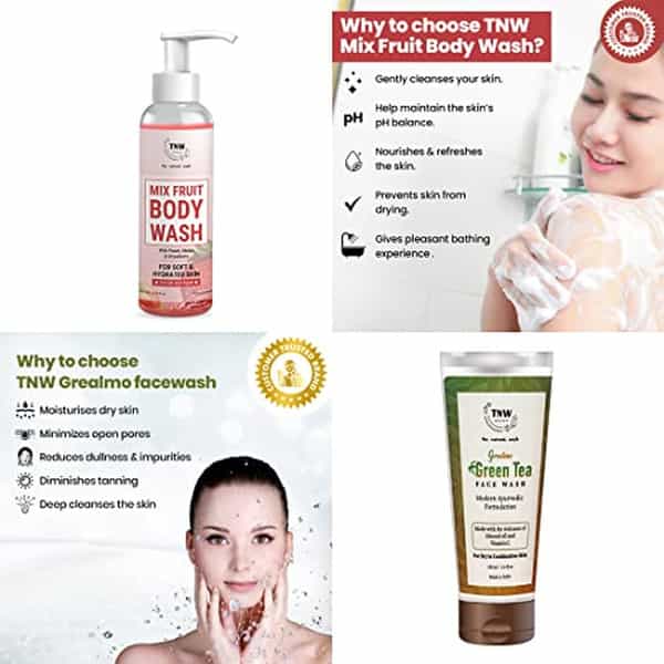 Tnw The Natural Wash Mix Fruit Body Wash And Green Tea Face Wash With Natural Ingredients Combo