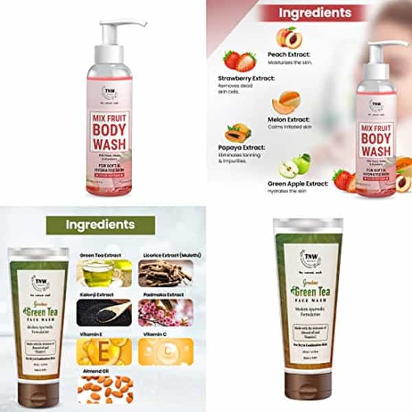 Tnw The Natural Wash Mix Fruit Body Wash And Green Tea Face Wash With Natural Ingredients Combo