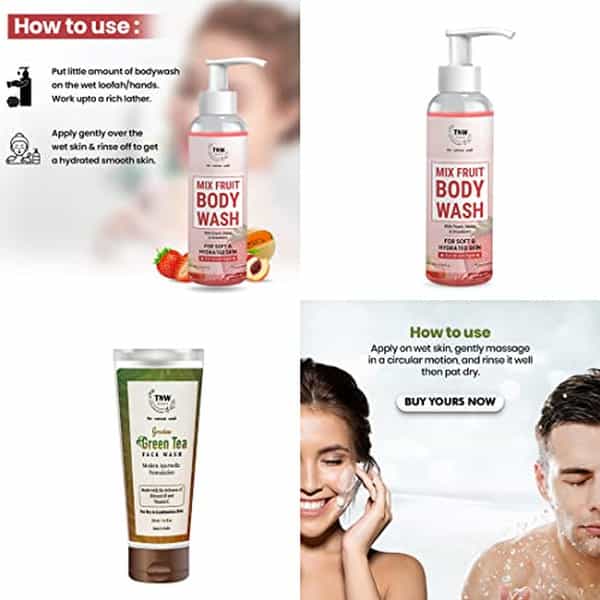 Tnw The Natural Wash Mix Fruit Body Wash And Green Tea Face Wash With Natural Ingredients Combo