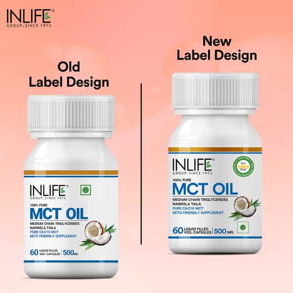Inlife Pure Mct Oil C8 C10 Keto Diet Weight & Fat Management Food Supplement 500Mg -60 Veg Capsules