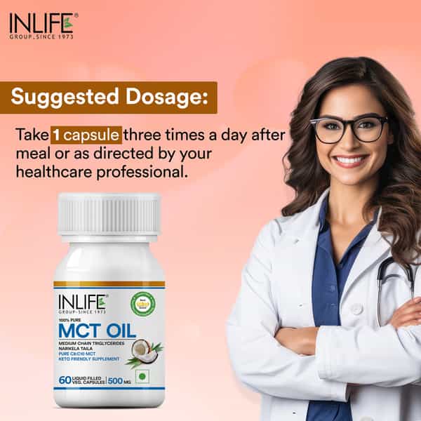 Inlife Pure Mct Oil C8 C10 Keto Diet Weight & Fat Management Food Supplement 500Mg -60 Veg Capsules