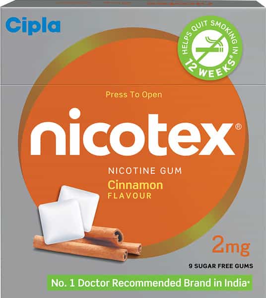 Nicotex 2Mg Cinnamon Gums Sugar Free Strip Of 9 (Pack Of 4)