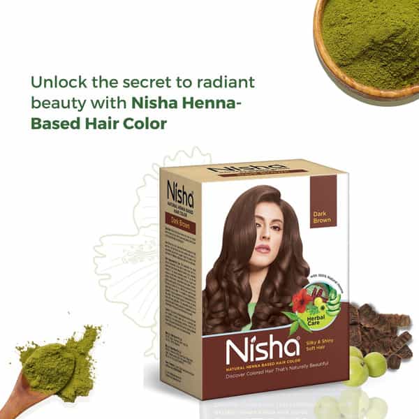 Nisha Henna Based Hair Color Dark Brown 60G | Henna Powder Hair Color Dye Brown Hair Colour