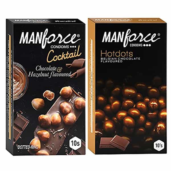 Manforce Premium Condoms (Hotdots Belgian Chocolate & Cocktail Chocolate+Hazelnut) Combo (Pack Of 2)