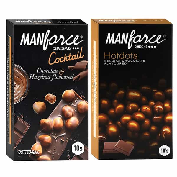 Manforce Premium Condoms (Hotdots Belgian Chocolate & Cocktail Chocolate+Hazelnut) Combo (Pack Of 2)