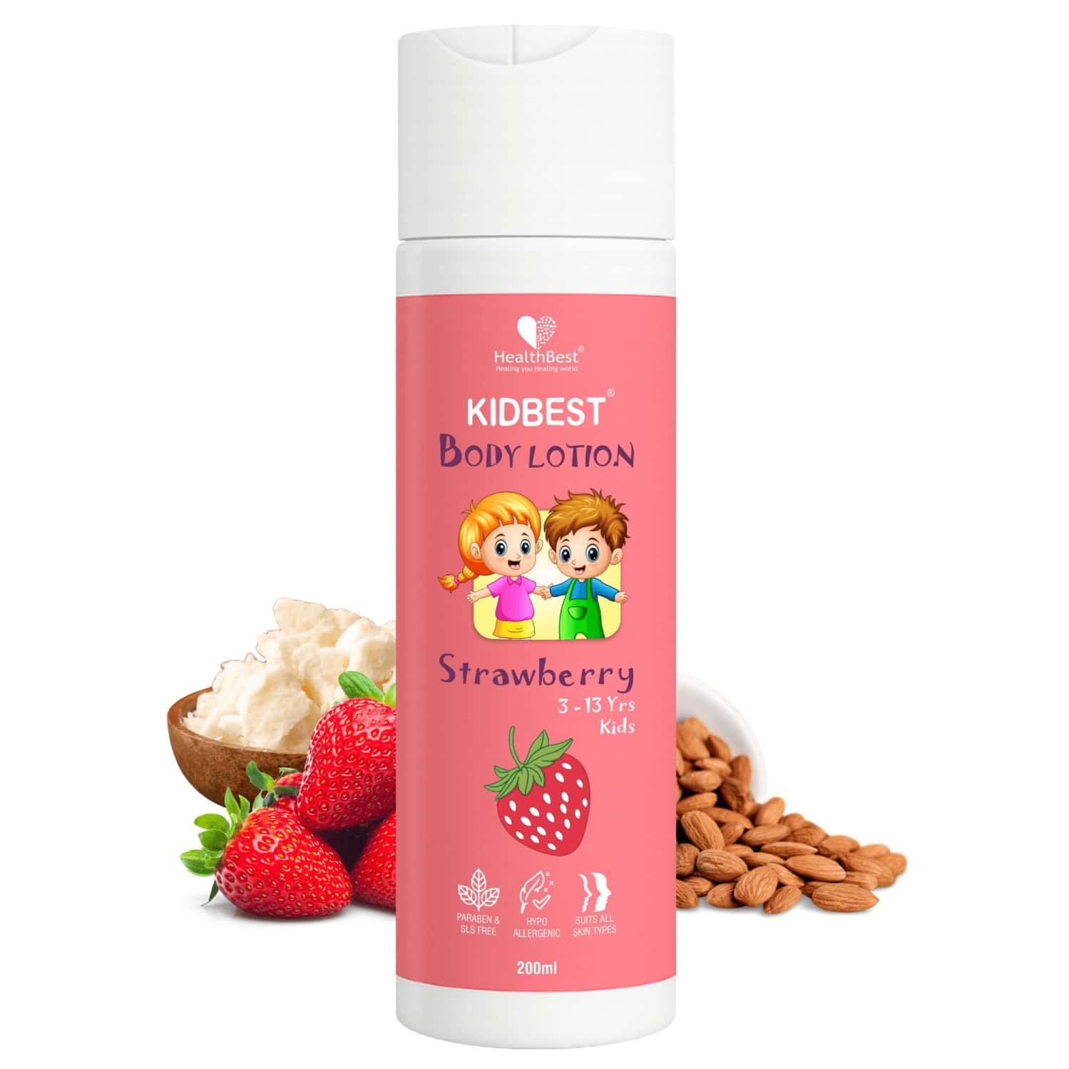 Healthbest Kids Body Lotion Strawberry Daily School Moisturizer With Almond Oil - 200ml