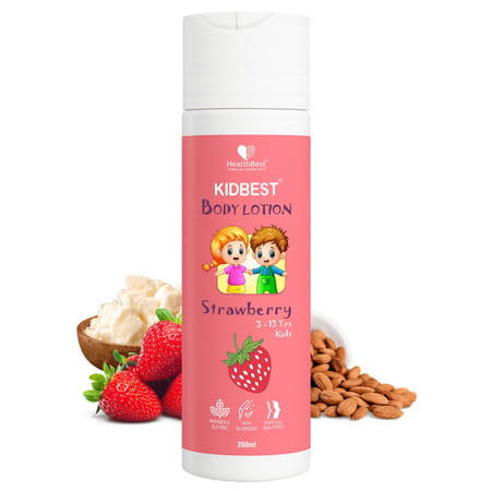Healthbest Kids Strawberry Body Lotion Daily School Moisturizer | Summer Winter | Almond Oil - 200ml