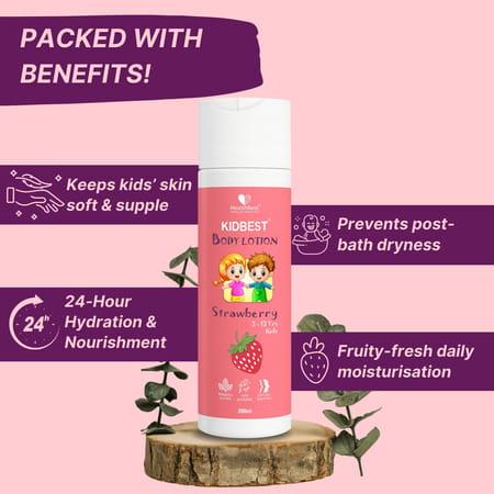 Healthbest Kids Strawberry Body Lotion Daily School Moisturizer | Summer Winter | Almond Oil - 200ml