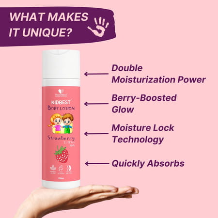 Healthbest Kids Strawberry Body Lotion Daily School Moisturizer | Summer Winter | Almond Oil - 200ml