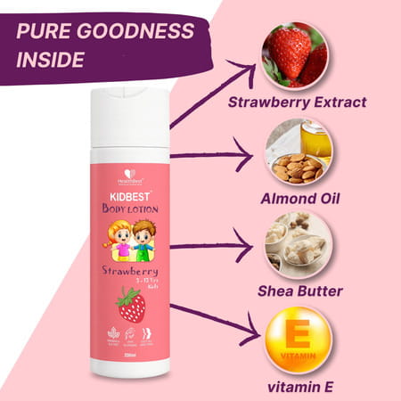 Healthbest Kids Strawberry Body Lotion Daily School Moisturizer | Summer Winter | Almond Oil - 200ml