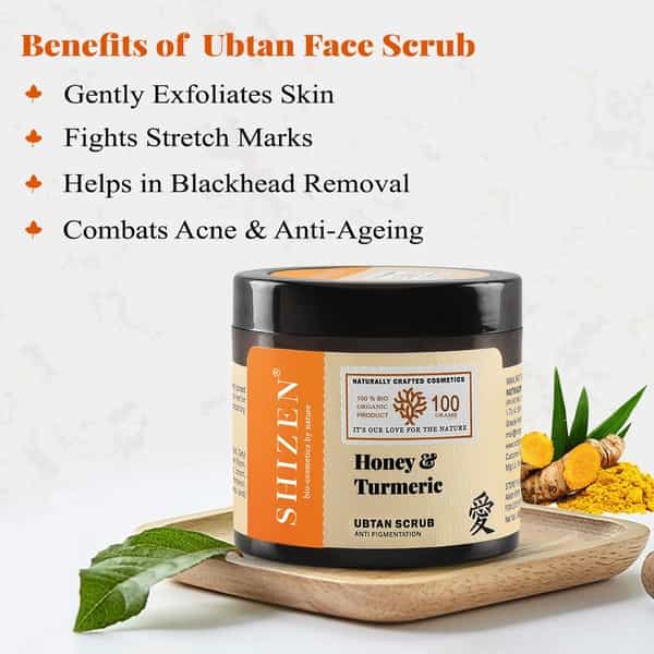 Shizen Bio-Cosmetics By Nature Honey & Turmeric Ubtan Scrub For Exfoliation & Pigmentation(100Gm)