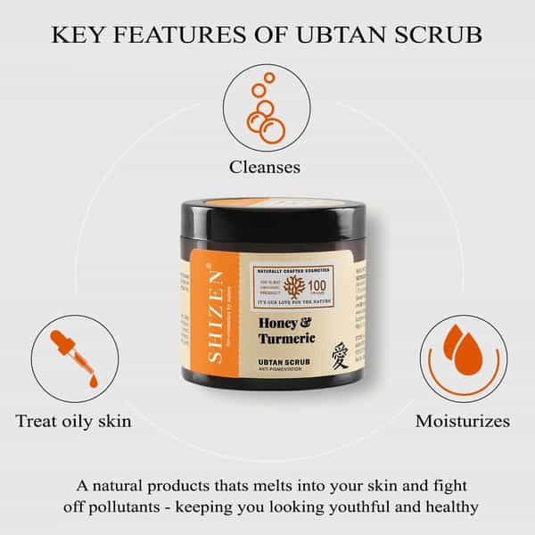 Shizen Bio-Cosmetics By Nature Honey & Turmeric Ubtan Scrub For Exfoliation & Pigmentation(100Gm)