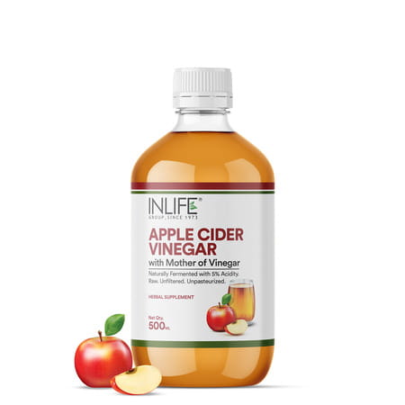 Inlife Apple Cider Vinegar With Mother Vinegar Raw For Skin Hair & Weight Management - 500 Ml