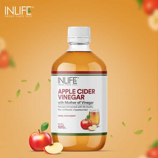 Inlife Apple Cider Vinegar With Mother Vinegar Raw For Skin Hair & Weight Management - 500 Ml