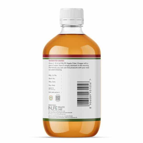 Inlife Apple Cider Vinegar With Mother Vinegar Raw For Skin Hair & Weight Management - 500 Ml
