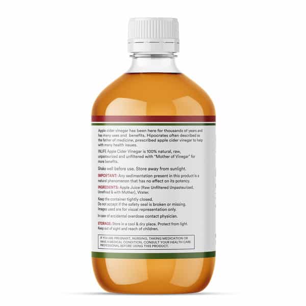 Inlife Apple Cider Vinegar With Mother Vinegar Raw For Skin Hair & Weight Management - 500 Ml