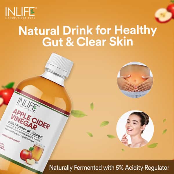 Inlife Apple Cider Vinegar With Mother Vinegar Raw For Skin Hair & Weight Management - 500 Ml