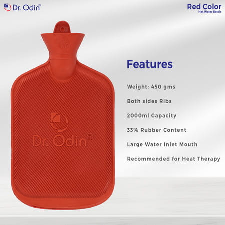 Dr. Odin 2 Litre Hot Water Bag | Non Electric Leakproof & Reusable Heating Pad (Red)