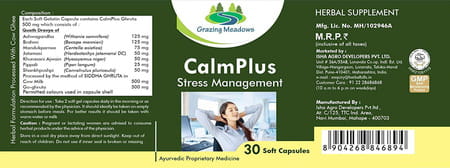 Grazing Meadows Calmplus 30 Capsules Ayurvedic Herbal Formulation For Stress Management (Pack Of 5)