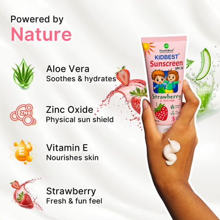 Healthbest Kids Sunscreen Spf 30 Pa+++ Strawberry Boosts Vitamin D Absorption Prevents Tanning 100Ml
