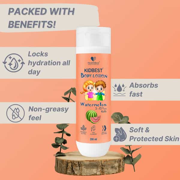 Healthbest Kids Body Lotion Moisturizer With Almond Oil Watermelon Flavor - 200Ml