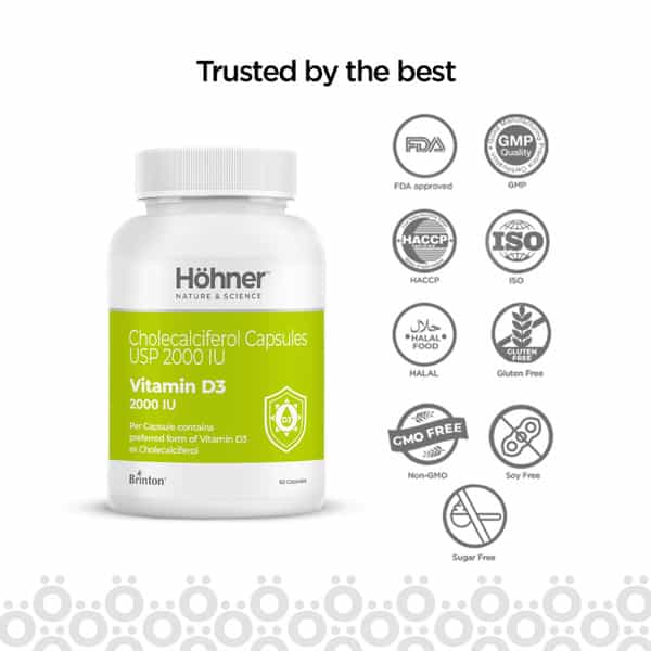 Hohner Vitamin D3 2000Iu To Boost Immunity Strong Bones And Muscles - 60 Capsule