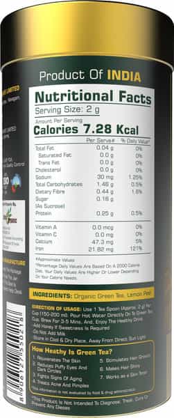 Alpino Certified Organic Lemon Green Tea 100 G | Rich In Anti-Oxidants | Detox Green Tea