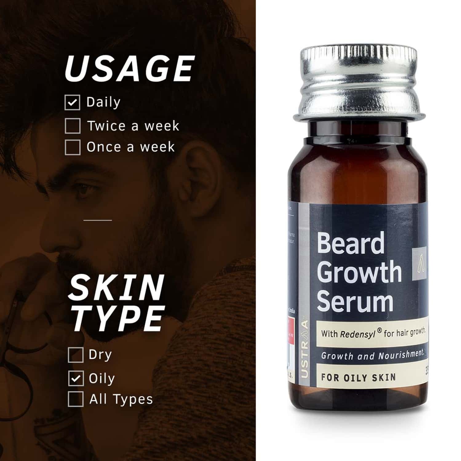Buy USTRAA BEARD GROWTH SERUM FOR OILY SKIN 35ML Online & Get Upto 60