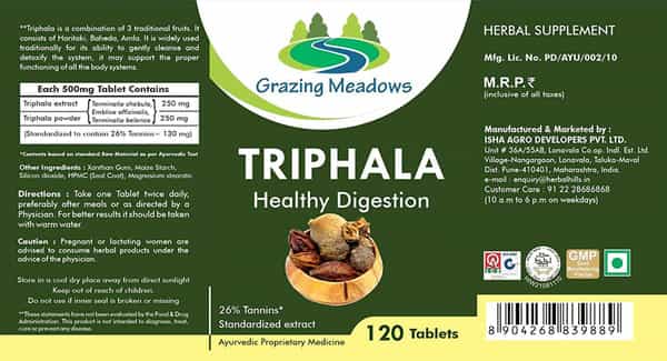 Grazing Meadows Triphala 500 Mg - 120 Tablets (Pack Of 4)
