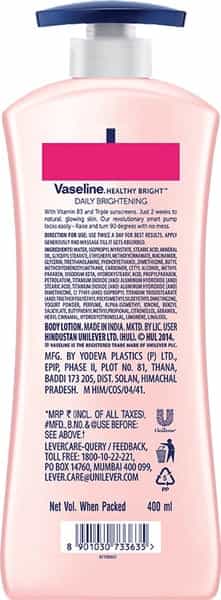 Vaseline Healthy White Lightening Visible Fairness Body Lotion Bottle Of 400 Ml