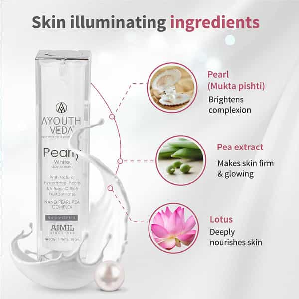 Ayouthveda Pearly White Day Cream With Pearl-Pea Complex & Spf 15 To Lighten | Brighten Skin 50 Gm