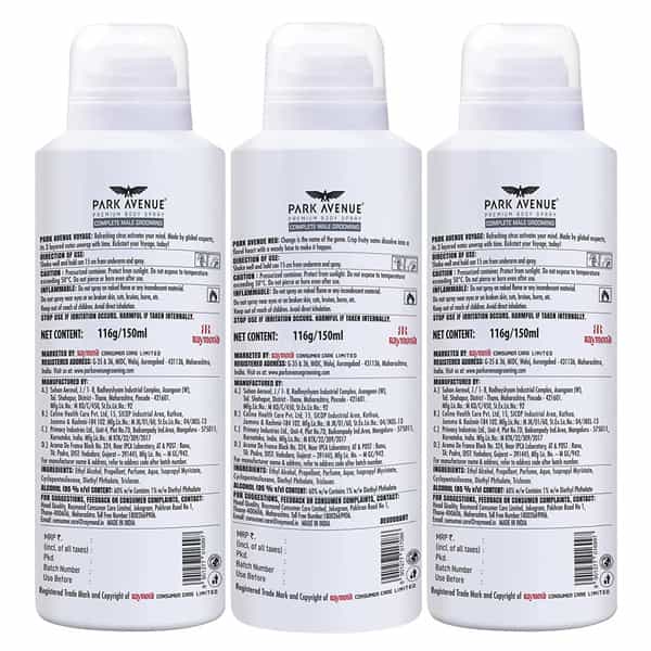Park Avenue Signature Collection Premium Bodyspray For Men2 Voyage 1 Neo Free | (Pack Of3)348G/450Ml