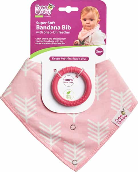 Beebaby Super Soft Bandana Bib With Snap-On Teether. ( Baby Pink - Arrow ) 3M+