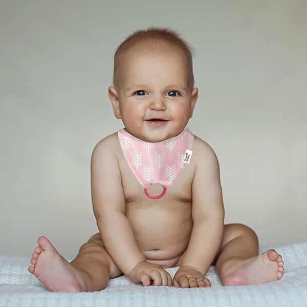 Beebaby Super Soft Bandana Bib With Snap-On Teether. ( Baby Pink - Arrow ) 3M+