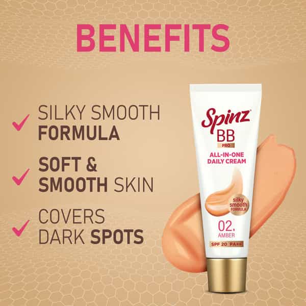 Spinz Bb Pro Brightening & Beauty Face Cream With Spf 20 Pa++ (Amber 02) Instant Brightness | 15G