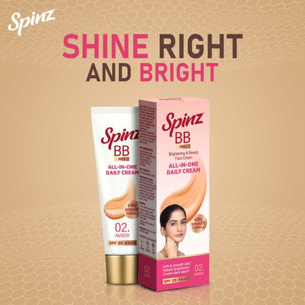 Spinz Bb Pro Brightening & Beauty Face Cream With Spf 20 Pa++ (Amber 02) Instant Brightness | 15G