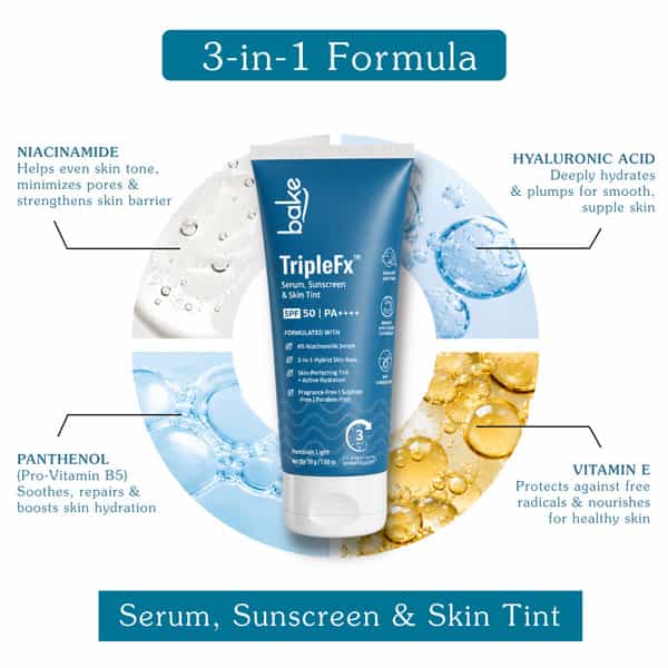 Bake Triplefx 3-In-1 Tinted Sunscreen Spf 50 Pa++++ | Uv Protection | Porcelain Light | 50G