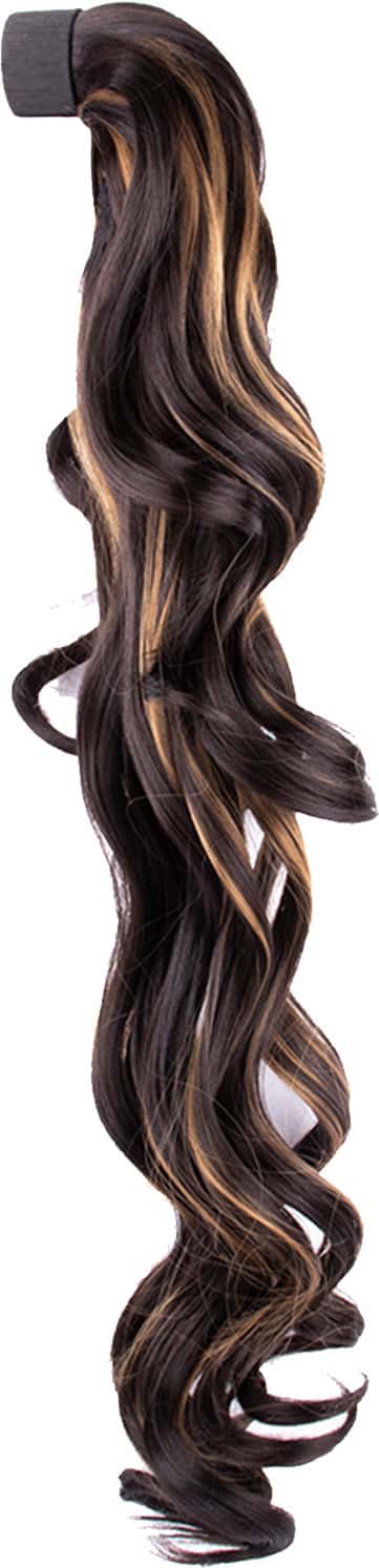 Streak Street Curly Dark Brown Ponytail With Golden Highlights