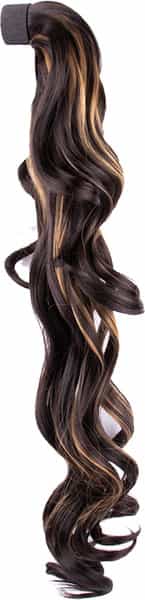 Streak Street Curly Dark Brown Ponytail With Golden Highlights