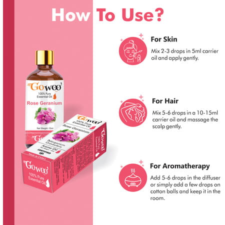 Pack Of 2 Rose Geranium Essential Oil & Chaulmoogra Carrier Oil - 100% Undiluted Therapeutic Grade