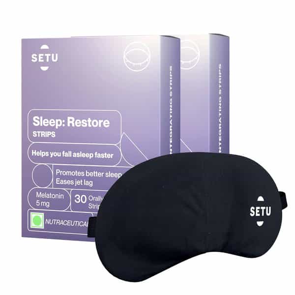 Setu Melatonin 5Mg - 30 Orally Dissolving Strips (Pack Of 2) + Eye Mask | Tasty Mint Flavour