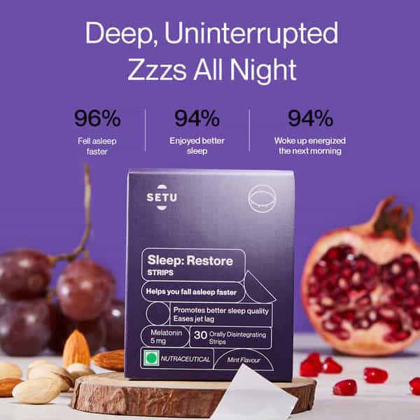 Setu Melatonin 5Mg - 30 Orally Dissolving Strips (Pack Of 2) + Eye Mask | Tasty Mint Flavour