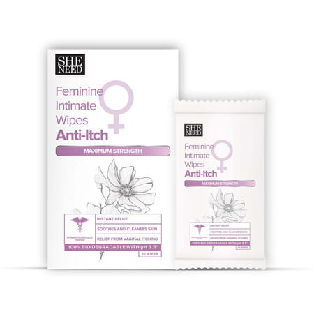 Sheneed Feminine Intimate Anti-Itch Wipes With Maximum Strength | All Skin Types | 10n Pack Of 1